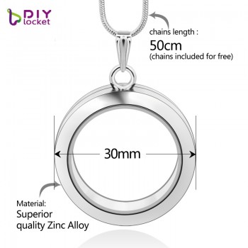 1PC 30mm Round magnetic glass floating charm locket 4 colors 2 styles Memory photo locket (includ free chain) LSFL02-1