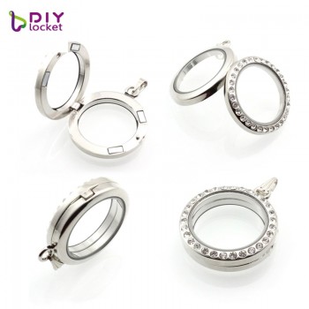 1PC 30mm Round magnetic glass floating charm locket 4 colors 2 styles Memory photo locket (includ free chain) LSFL02-1