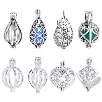 1pc Mixed Pearl Cage Locket Pendants Vintage Aromatherapy Mermaid Essential Oil Diffuser Necklace Locket For DIY Jewelry