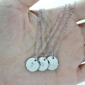 26 Letters Initial Necklace Silver Gold Rose Color Disc Necklace Alphabet Women Kolye Collier Friends Family Letter necklace2019
