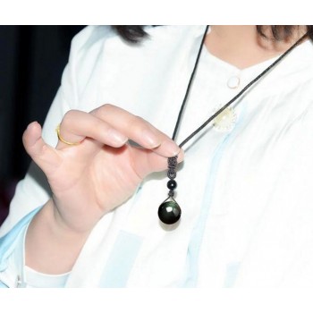 Natural Obsidian Rainbow Eye Transfer Good Luck Bead Pendant Necklace Polyester Rope Chain Necklace Jewelry For Woman