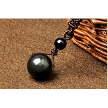 Natural Obsidian Rainbow Eye Transfer Good Luck Bead Pendant Necklace Polyester Rope Chain Necklace Jewelry For Woman
