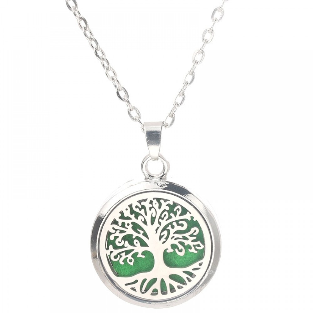 Tree of Life Stainless Steel Aroma Box Pendant Necklace Magnetic Aromatherapy Essential Oil Diffuser Box Locket Pendant Jewelry
