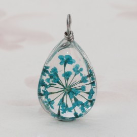DoreenBeads Glass amp; Dried Flower Charms Pendant Water Drop Blue Transparent 25mm x13mm(1 x 4/8) - 24mm x13mm(1 x 4/8), 2 PCs