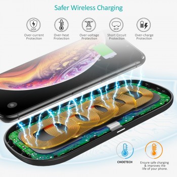 CHOETECH Wireless Charger Dual Pad Fast QI Wireless Charging For iPhone Xs Max Xr X 8 10W Phone Dock For Samsung S9 S8 S7 Edge