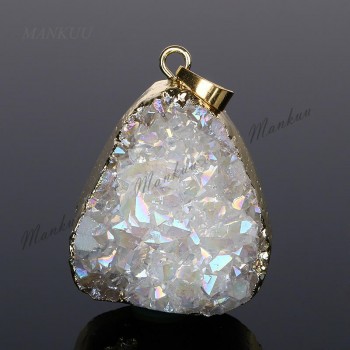 Mankuu Irregular Gold Plating Natural Stone Pendant Pendulum Polish Sparkling Crystal Druzy Opal Pendants For DIY Jewelry Making