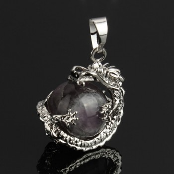 YYW 16MM Natural Stone Pendant Rose Crystal Pink Quartz Agata Lapis Lazuli Opal Moonstone DIY Round Bead Dragon Stone Pendants
