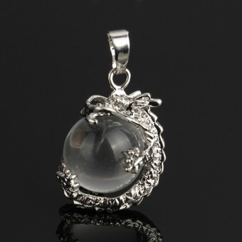 YYW 16MM Natural Stone Pendant Rose Crystal Pink Quartz Agata Lapis Lazuli Opal Moonstone DIY Round Bead Dragon Stone Pendants