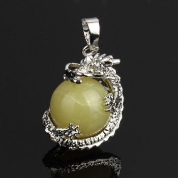 YYW 16MM Natural Stone Pendant Rose Crystal Pink Quartz Agata Lapis Lazuli Opal Moonstone DIY Round Bead Dragon Stone Pendants