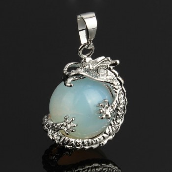 YYW 16MM Natural Stone Pendant Rose Crystal Pink Quartz Agata Lapis Lazuli Opal Moonstone DIY Round Bead Dragon Stone Pendants
