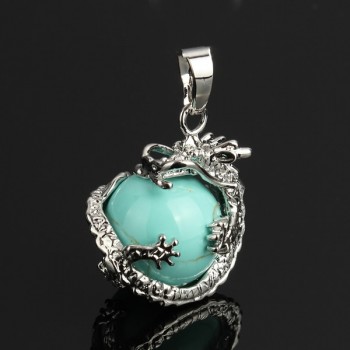 YYW 16MM Natural Stone Pendant Rose Crystal Pink Quartz Agata Lapis Lazuli Opal Moonstone DIY Round Bead Dragon Stone Pendants
