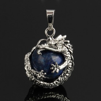 YYW 16MM Natural Stone Pendant Rose Crystal Pink Quartz Agata Lapis Lazuli Opal Moonstone DIY Round Bead Dragon Stone Pendants