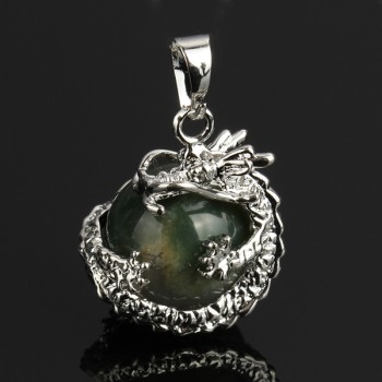 YYW 16MM Natural Stone Pendant Rose Crystal Pink Quartz Agata Lapis Lazuli Opal Moonstone DIY Round Bead Dragon Stone Pendants