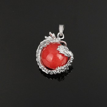 YYW 16MM Natural Stone Pendant Rose Crystal Pink Quartz Agata Lapis Lazuli Opal Moonstone DIY Round Bead Dragon Stone Pendants