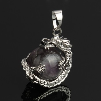 YYW 16MM Natural Stone Pendant Rose Crystal Pink Quartz Agata Lapis Lazuli Opal Moonstone DIY Round Bead Dragon Stone Pendants