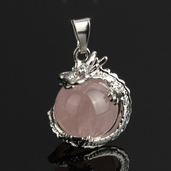 YYW 16MM Natural Stone Pendant Rose Crystal Pink Quartz Agata Lapis Lazuli Opal Moonstone DIY Round Bead Dragon Stone Pendants