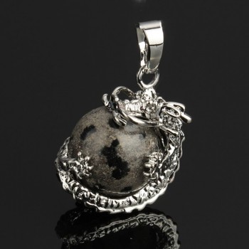 YYW 16MM Natural Stone Pendant Rose Crystal Pink Quartz Agata Lapis Lazuli Opal Moonstone DIY Round Bead Dragon Stone Pendants