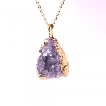 Druzy Irregular Random Natural Amethysts Quartz Geode Cut Necklace Crystal Piont Stone Pendant Natural Drusy Stone Healing 1pcs