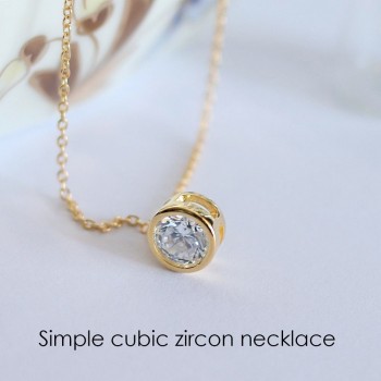e-Manco 925 Sterling Silver Necklace Simple CZ Cubic Zirconia Pendant Necklace for Women Gold Color Wedding Jewelry Fashion