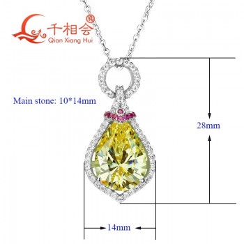 2017 new style water drop shape cubic zirconia 925 silver pendant necklace jewelry