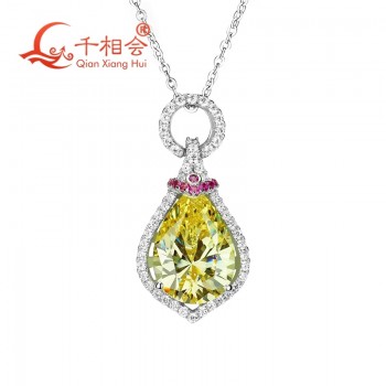2017 new style water drop shape cubic zirconia 925 silver pendant necklace jewelry
