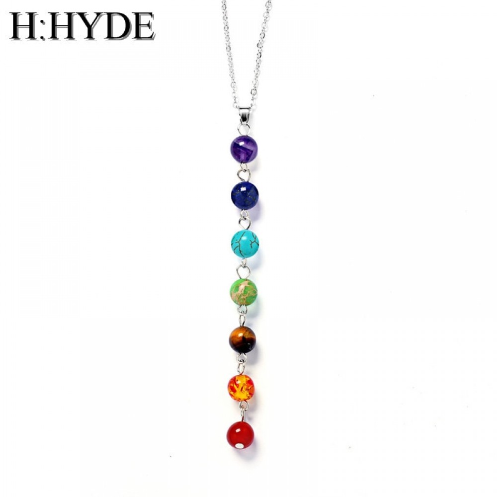 H:HYDE 5Style Silver Color Seven Color Stone Chakra Necklaces Pendants Yoga Reiki Healing Balancing 7 Chakra Necklace Women Gift