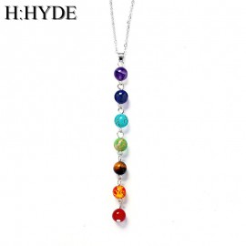 H:HYDE 5Style Silver Color Seven Color Stone Chakra Necklaces Pendants Yoga Reiki Healing Balancing 7 Chakra Necklace Women Gift