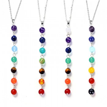 H:HYDE 5Style Silver Color Seven Color Stone Chakra Necklaces Pendants Yoga Reiki Healing Balancing 7 Chakra Necklace Women Gift
