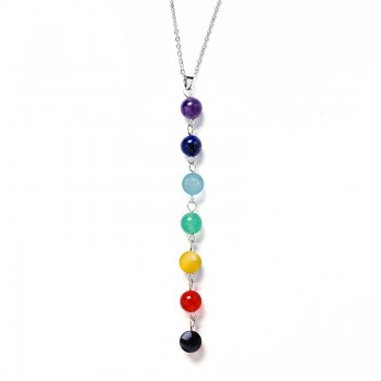 H:HYDE 5Style Silver Color Seven Color Stone Chakra Necklaces Pendants Yoga Reiki Healing Balancing 7 Chakra Necklace Women Gift