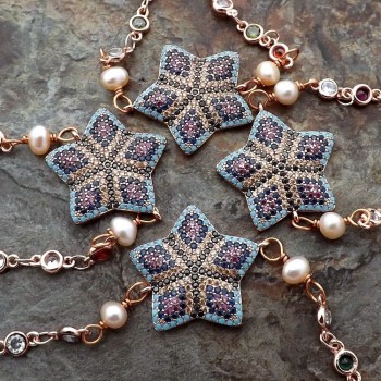 39 Pink Keshi Pearl CVz Pave Connector Necklace