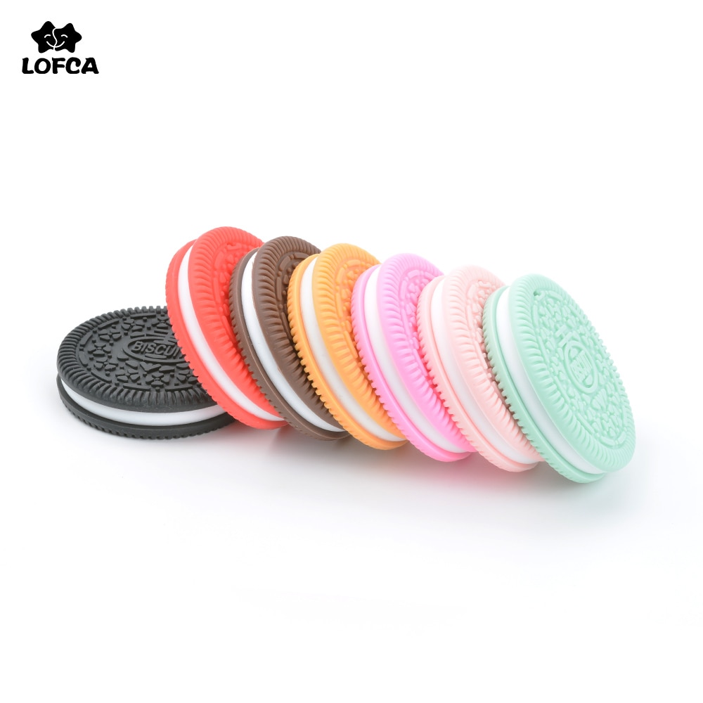 1piece  HOT Siliconie Biscuit Pendant Jewelry Cookie Baby Teether Oreo Chew Toy Pacifier Clip Necklace Making BPA Free Toy