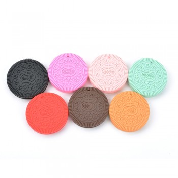 1piece  HOT Siliconie Biscuit Pendant Jewelry Cookie Baby Teether Oreo Chew Toy Pacifier Clip Necklace Making BPA Free Toy