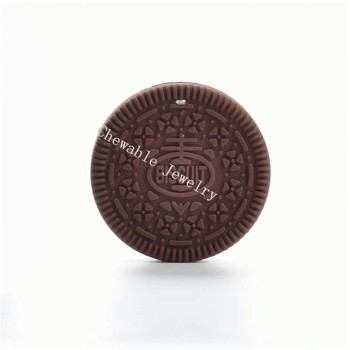 1piece  HOT Siliconie Biscuit Pendant Jewelry Cookie Baby Teether Oreo Chew Toy Pacifier Clip Necklace Making BPA Free Toy
