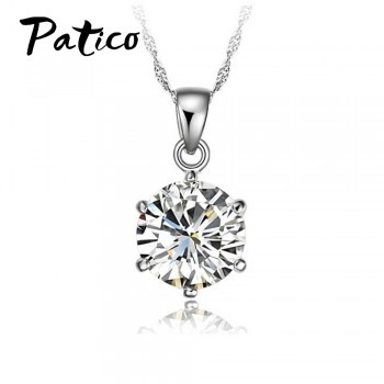 PATICO Cheapest!!!925 Sterling Silver Necklace Women   Wedding Jewelry 6 Claw Cubic Zircon  Pendant Engagement