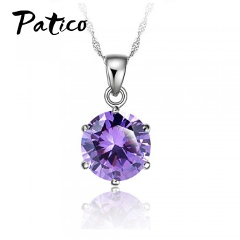PATICO Cheapest!!!925 Sterling Silver Necklace Women   Wedding Jewelry 6 Claw Cubic Zircon  Pendant Engagement