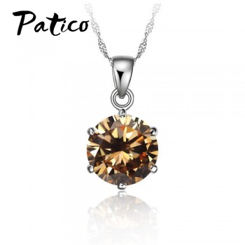 PATICO Cheapest!!!925 Sterling Silver Necklace Women   Wedding Jewelry 6 Claw Cubic Zircon  Pendant Engagement
