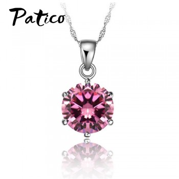 PATICO Cheapest!!!925 Sterling Silver Necklace Women   Wedding Jewelry 6 Claw Cubic Zircon  Pendant Engagement