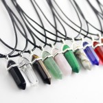 Hexagonal Multi Color Necklace Natural Crystal Quartz Column Gem Stone Turquoises Pendant Leather Chains Women Jewelry