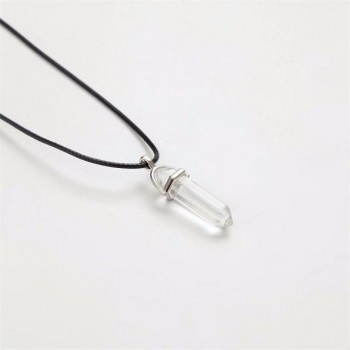 Hexagonal Multi Color Necklace Natural Crystal Quartz Column Gem Stone Turquoises Pendant Leather Chains Women Jewelry