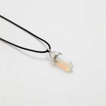 Hexagonal Multi Color Necklace Natural Crystal Quartz Column Gem Stone Turquoises Pendant Leather Chains Women Jewelry
