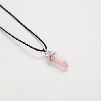 Hexagonal Multi Color Necklace Natural Crystal Quartz Column Gem Stone Turquoises Pendant Leather Chains Women Jewelry