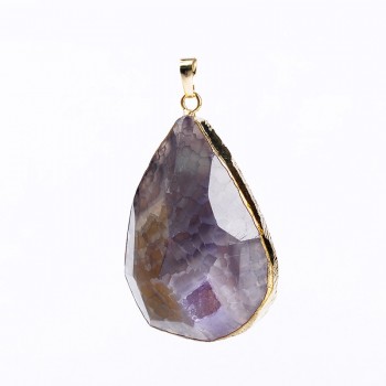 Top quality semi-precious oval faceted crack geode druzy quartz pendant natural stone agata DIY making for necklace bracelet