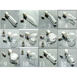 10pcs/lot mixed shape SCREW CAP glass vial pendant Miniature Wishing Bottle clear oil charm name or rice art diy locket finding