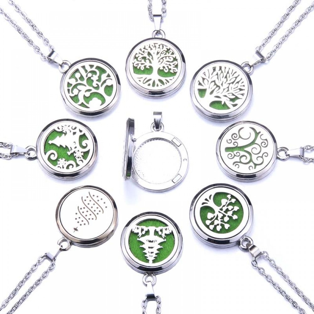 Tree of Life Aroma Box Necklace Stainless Steel Aromatherapy Essential Oil Diffuser Perfume Box Locket Pendant Jewelry Christmas