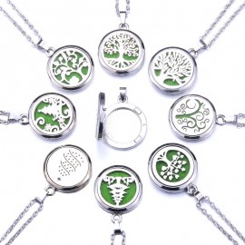 Tree of Life Aroma Box Necklace Stainless Steel Aromatherapy Essential Oil Diffuser Perfume Box Locket Pendant Jewelry Christmas