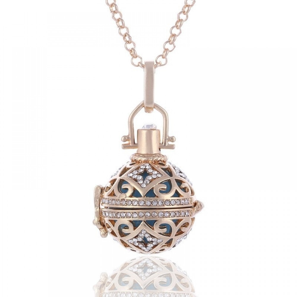 Fine Jewelry Lava Diffuser Necklaces for Pregnancy Stone Balls Bola Cage Pendants Baby Chime Hollow Out Metal Chain Necklaces