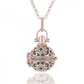 Fine Jewelry Lava Diffuser Necklaces for Pregnancy Stone Balls Bola Cage Pendants Baby Chime Hollow Out Metal Chain Necklaces