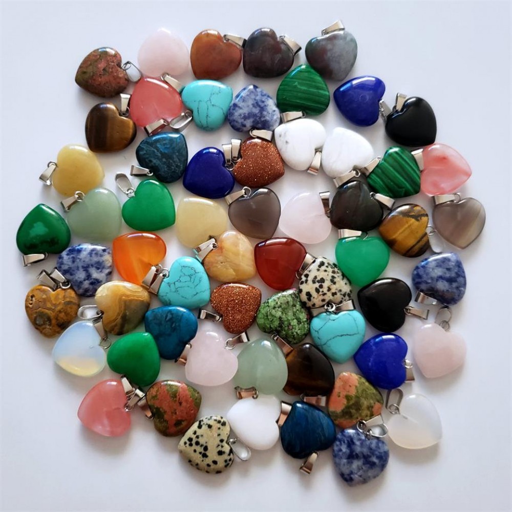 Wholesale 50pcs/lot Good Quality Assorted Heart Natural Stone charms pendants for jewelry making 20mm fashion gift free shipping