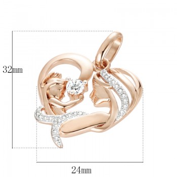 FJ Women Femme 585 Rose Gold Color Mother Baby Shaped Cubic Zircon Pendant Heart Pendant Gift + Optioanl Necklace Chains Jewelry