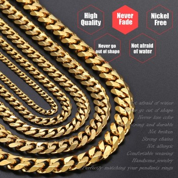 Mens Necklaces Chains Stainless Steel Silver Black Gold Necklace for Men Women Curb Cuban Davieslee Jewelry 3/5/7/9/11mm DLKNM08